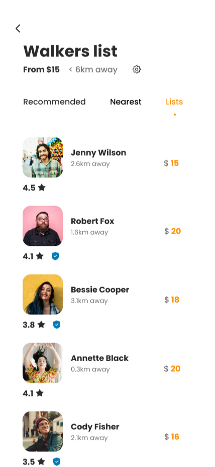 walkers list page