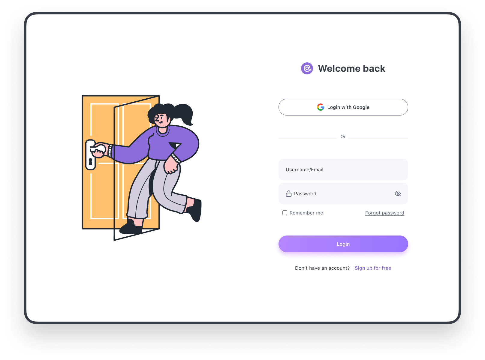 Log in page